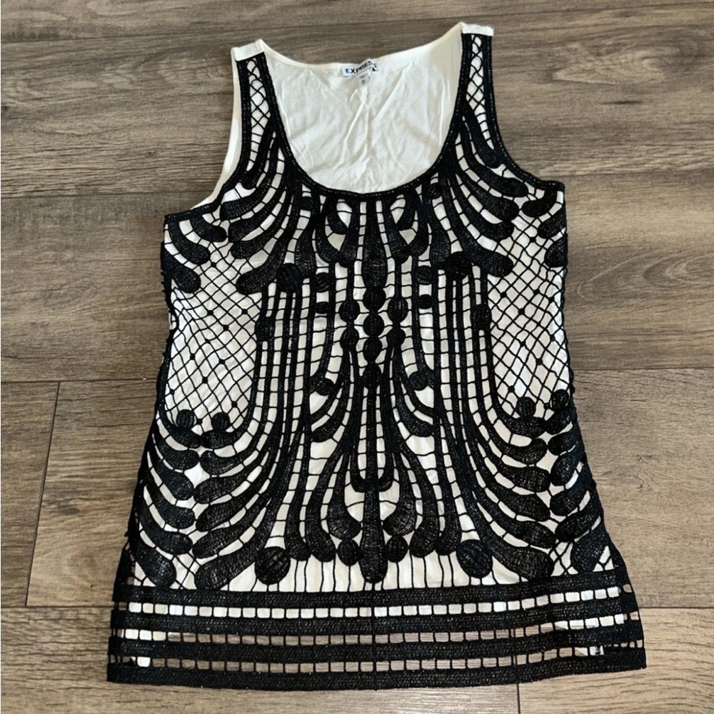 Express Elegant Black and White Mixed Media Women's Top